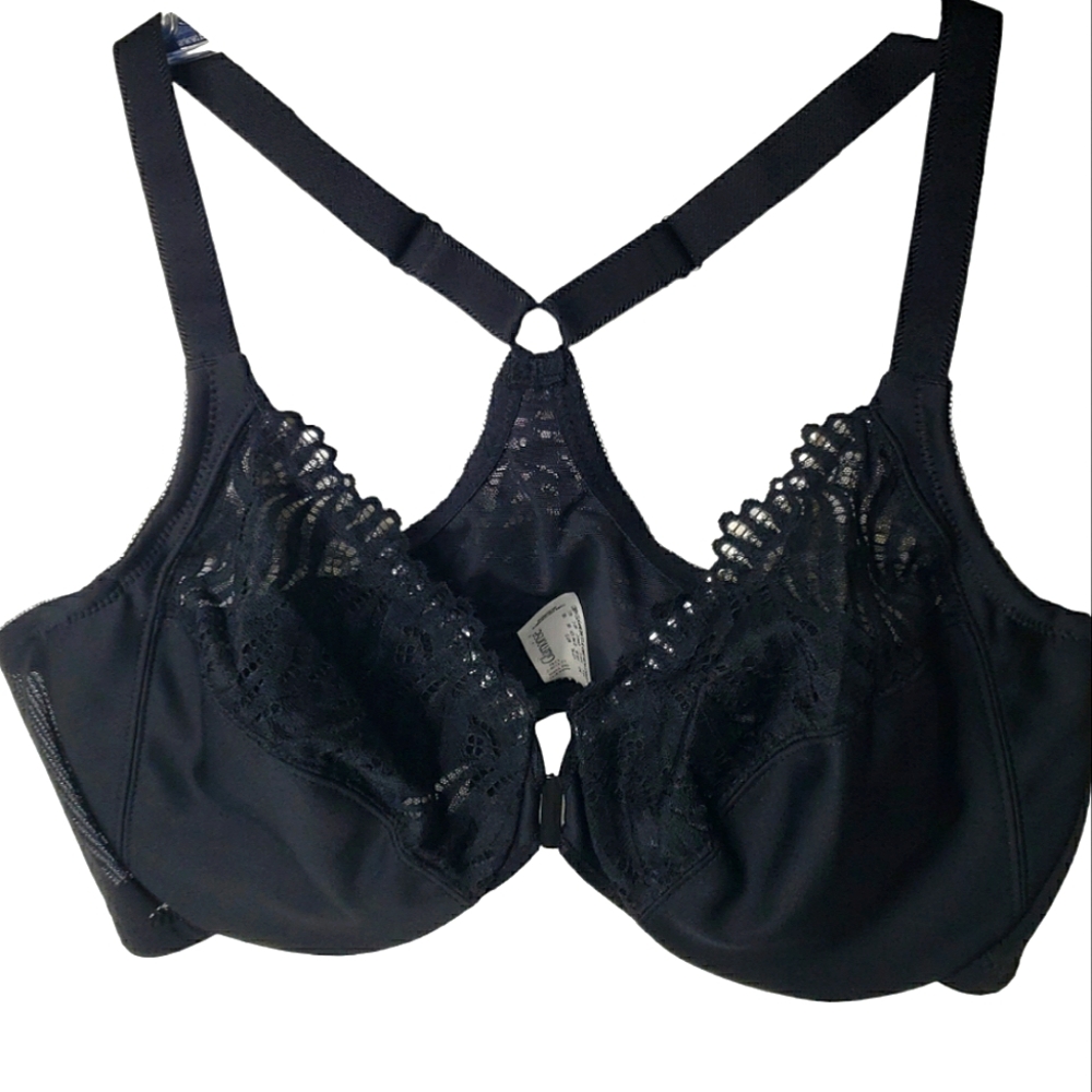 Glamorise Underwire Lace Front Open Unpadded Sexy Racerback Mesh Bra size 40C
